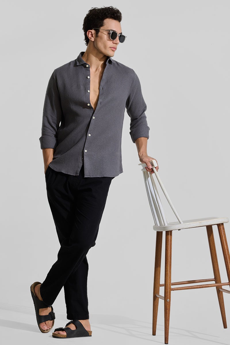 SNITCH Charcoal Grey Slim Fit Textured Shirt - Image 3